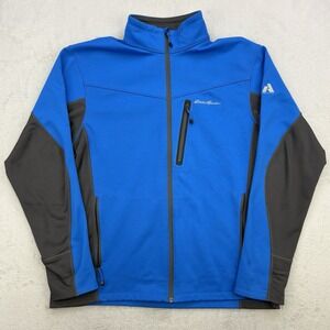 Eddie Bauer Jacket Mens Large Blue Gray First Ascent Full Zip Softshell Fleece
